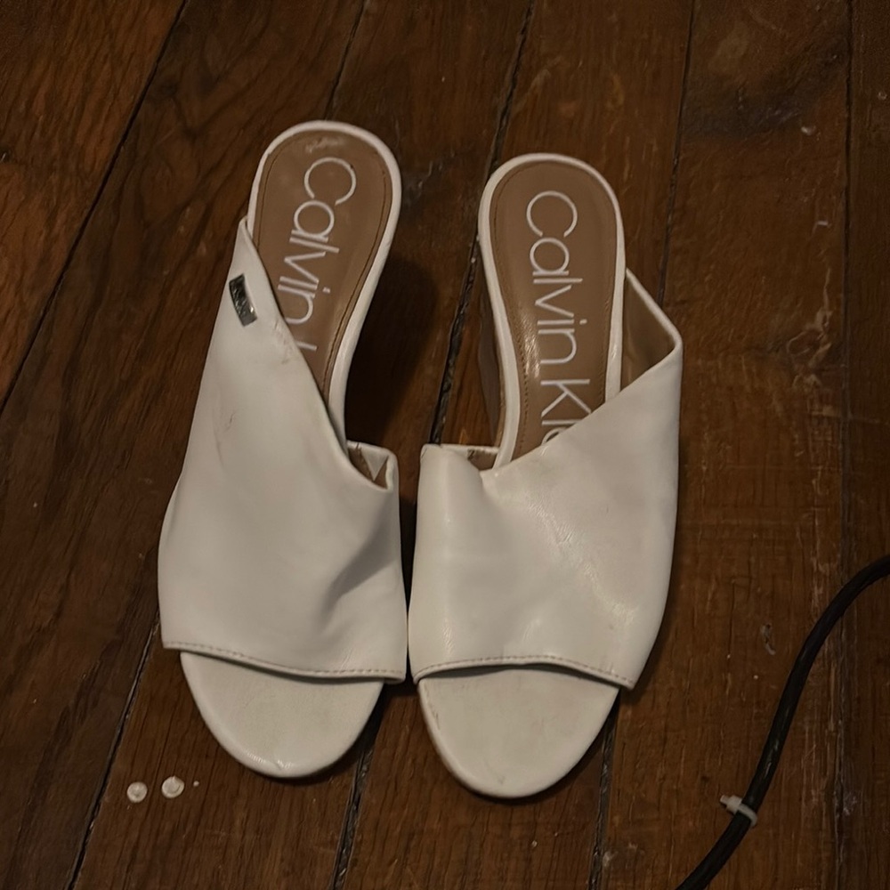 Calvin Klein Women's White Slide Sandals